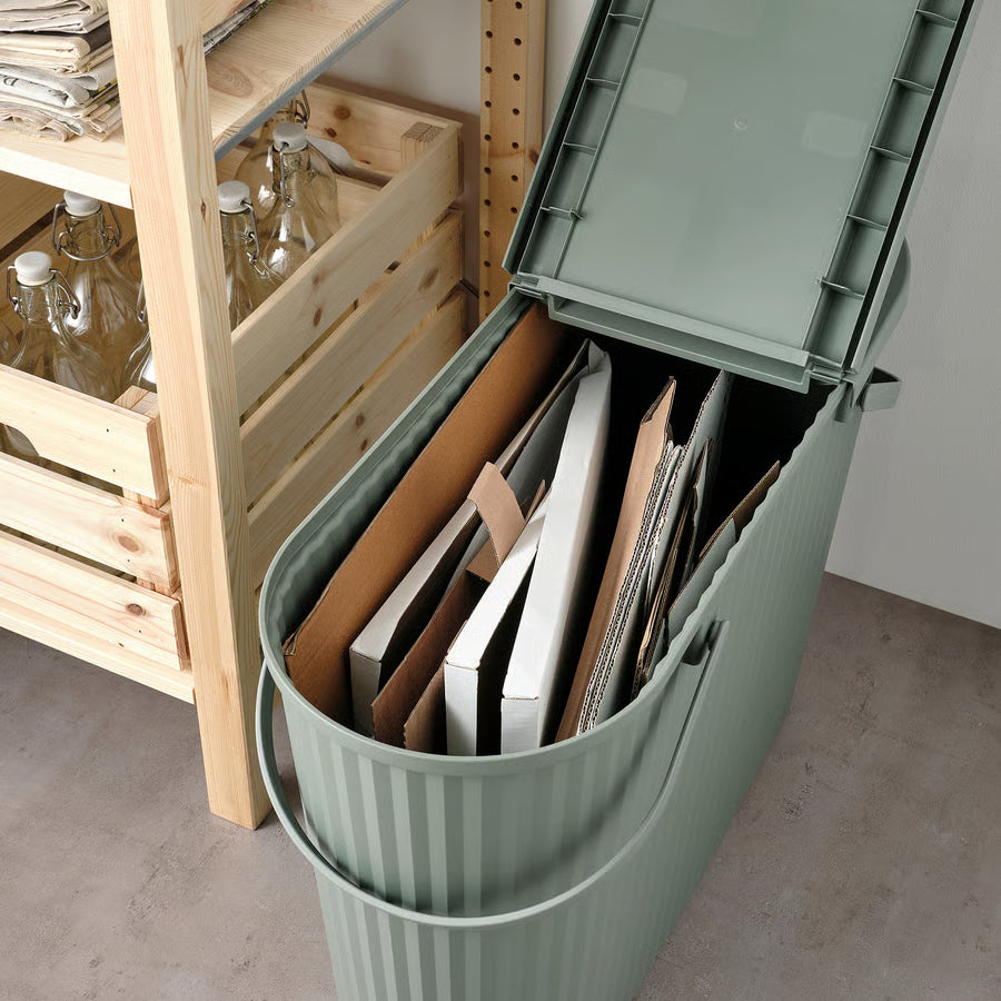 DAMMÄNG Kanta+poklopac, sivo-zelena, 48 l