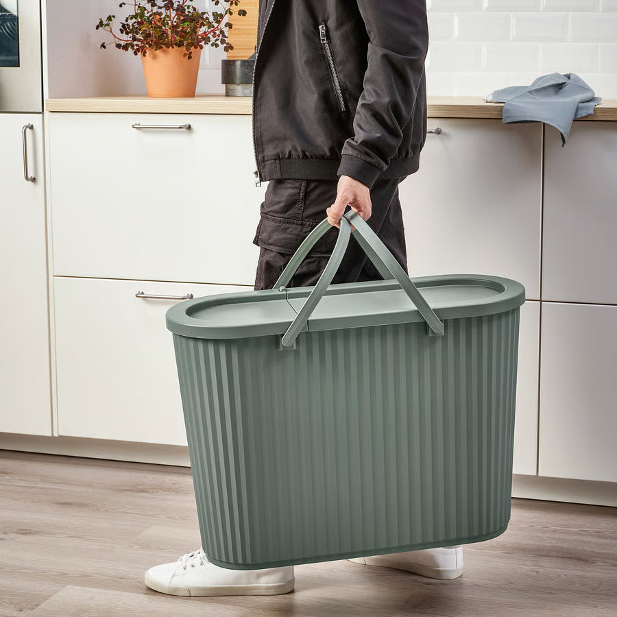 DAMMÄNG Kanta+poklopac, sivo-zelena, 48 l