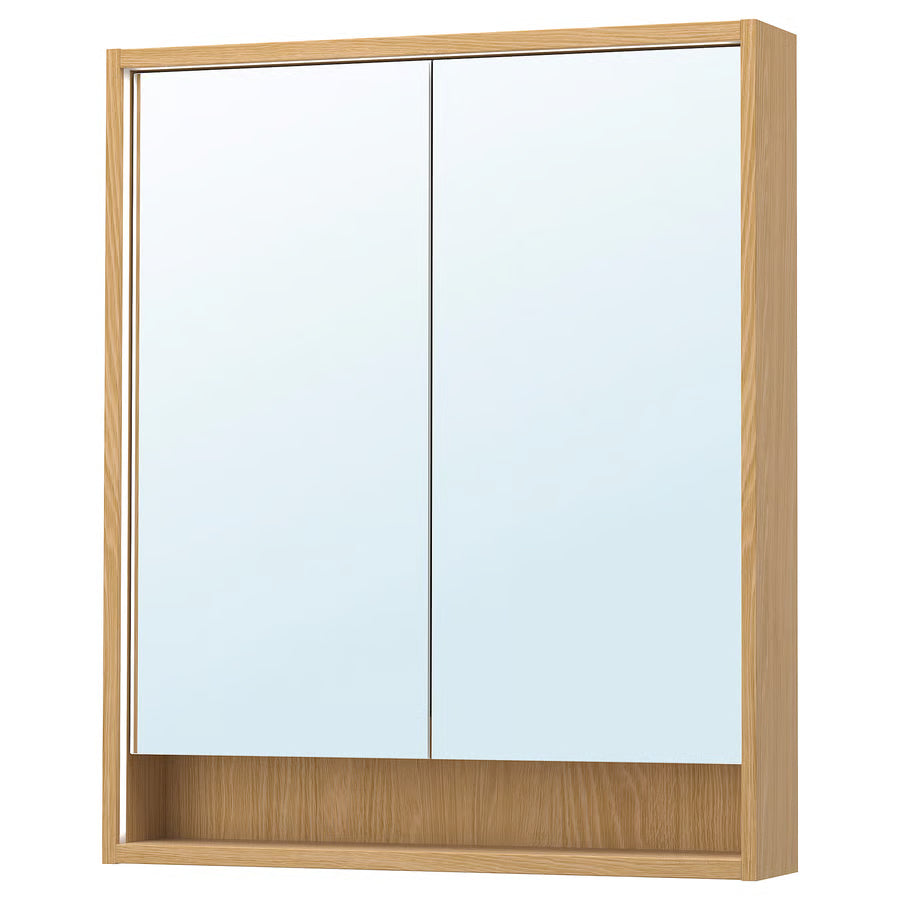 FAXÄLVEN Element s ogl i ugrađenom rasvjetom, efekt hrasta, 80x15x95 cm