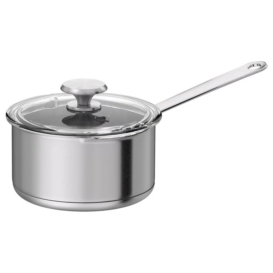 HEMKOMST Posuda+poklopac, nehrđajući čelik/staklo, 2 l