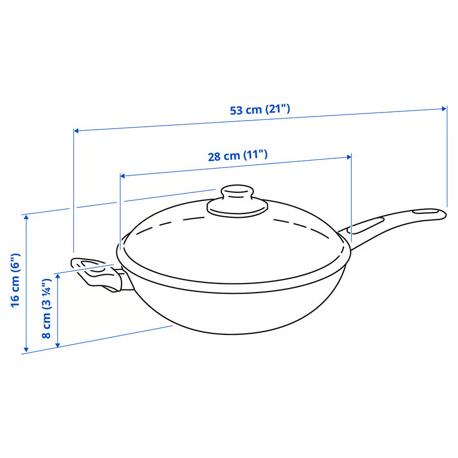 HEMLAGAD Wok s poklopcem, neljepljiv sloj crna, 28 cm