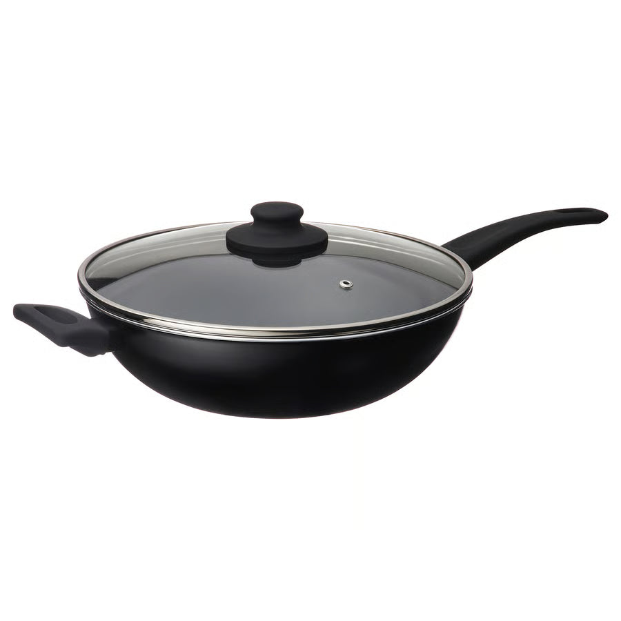 HEMLAGAD Wok s poklopcem, neljepljiv sloj crna, 28 cm