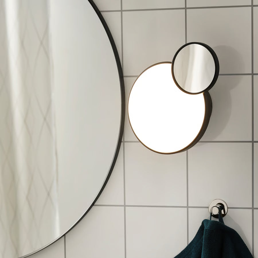 KABOMBA LED zidna lampa s ogledalom, prigušivo mat/crna, 20 cm