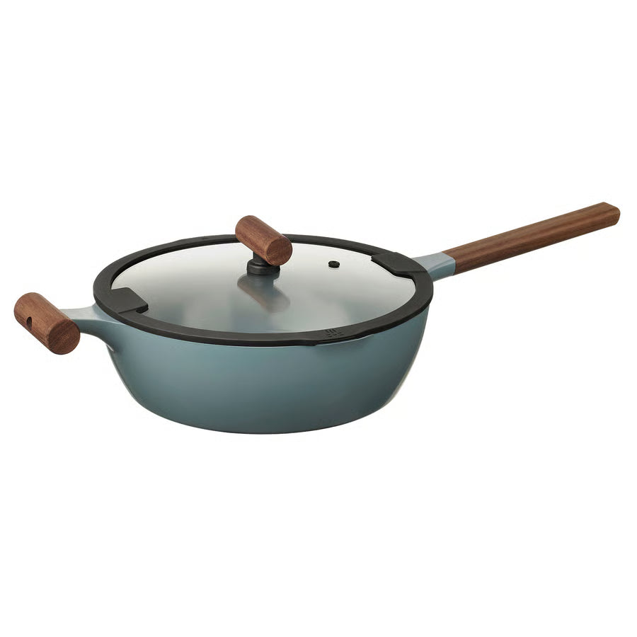 KLIPPFISK Duboka tava+poklopac, neljepljiv sloj staklo/drvo sivo-tirkizna, 28 cm