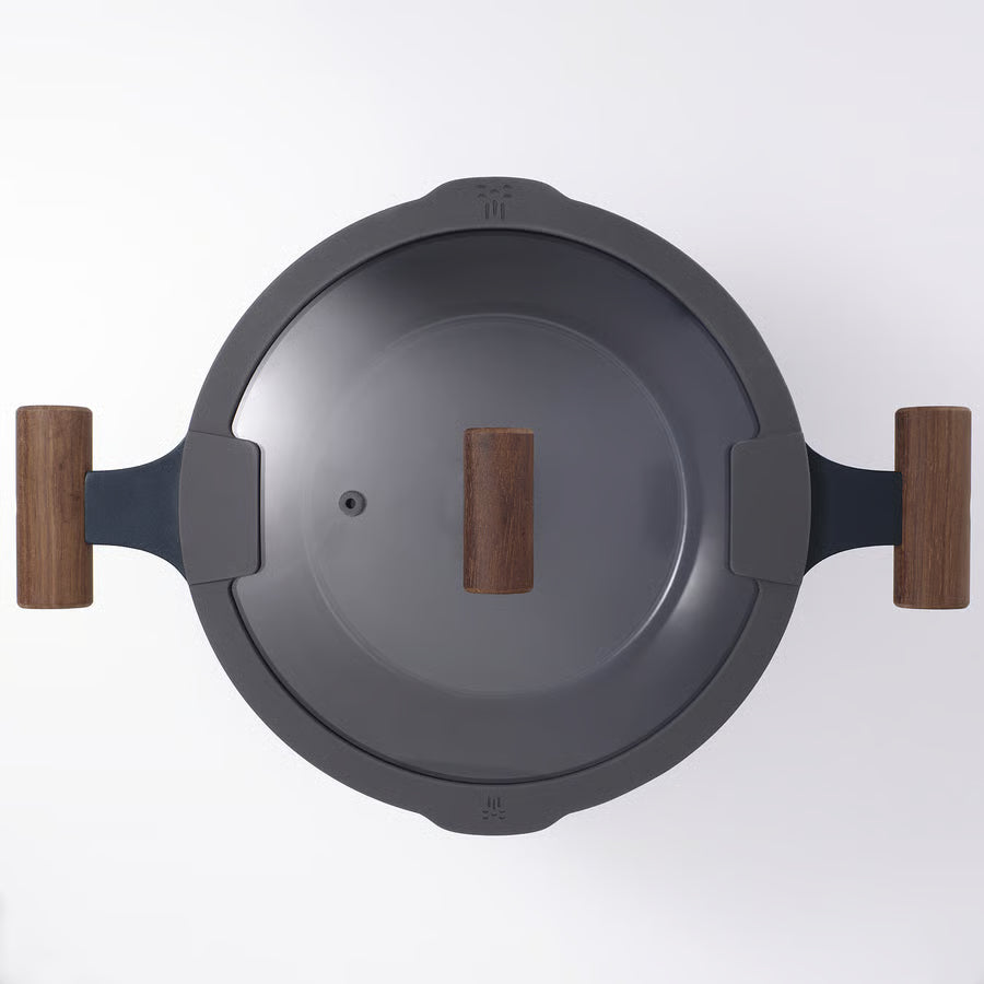 KLIPPFISK Lonac+poklopac, neljepljiv sloj staklo/drvo crno-plava, 5 l