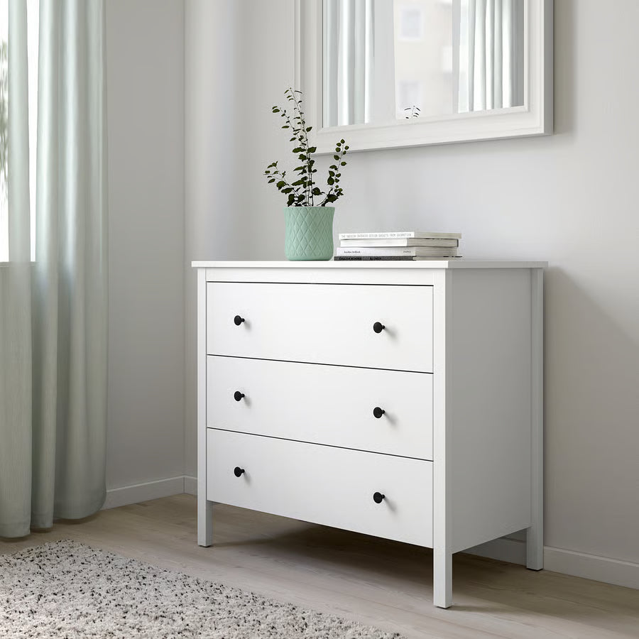 Komoda s 3 ladice, bijela, 90x46x83 cm