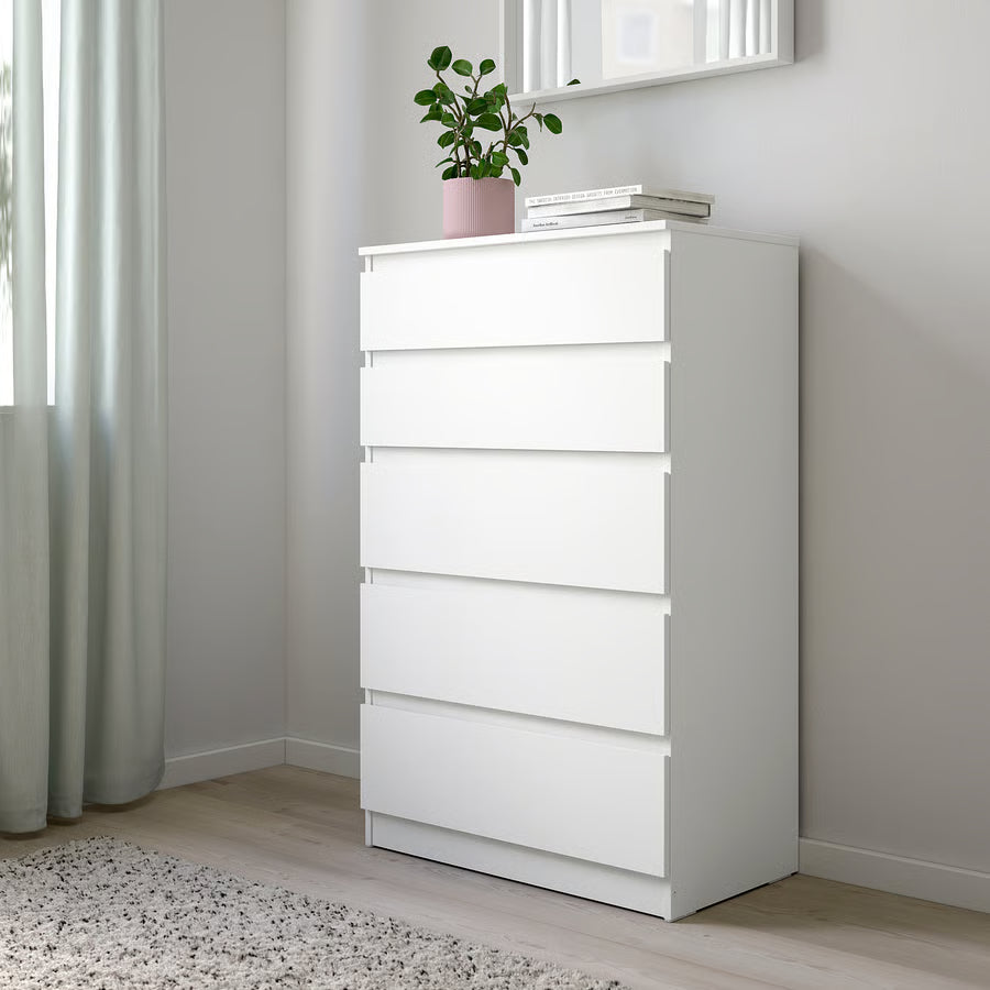 Komoda s 5 ladica, bijela, 70x112 cm