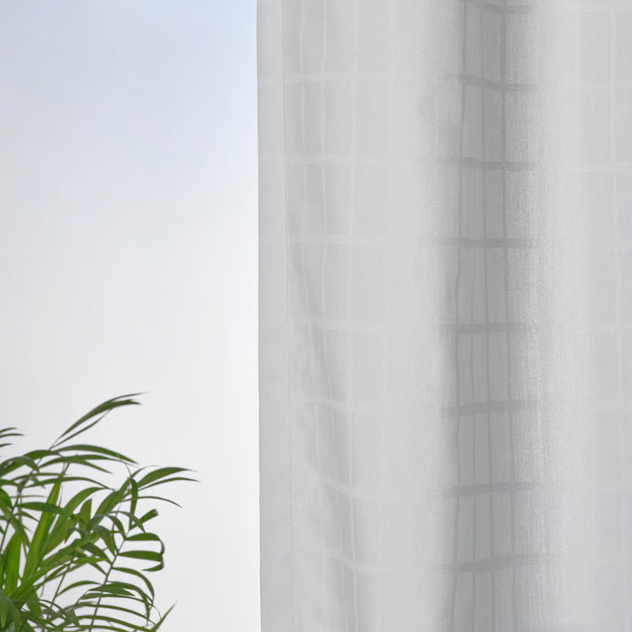MÄSTERROT Zavjese, 1 par, bijela bijela/rešetka s gornjom trakom, 145x300 cm