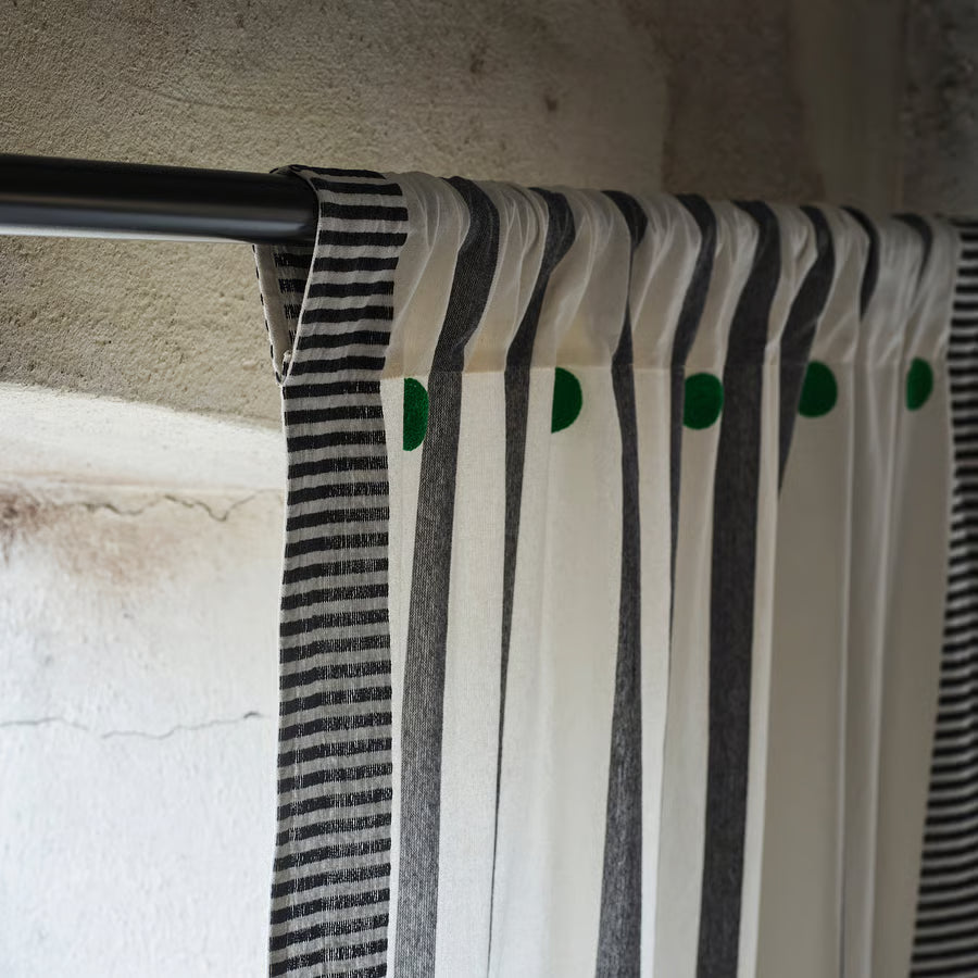 MÄVINN Zavjese, 1 par, crna/bijela/crta zelena, 110x300 cm