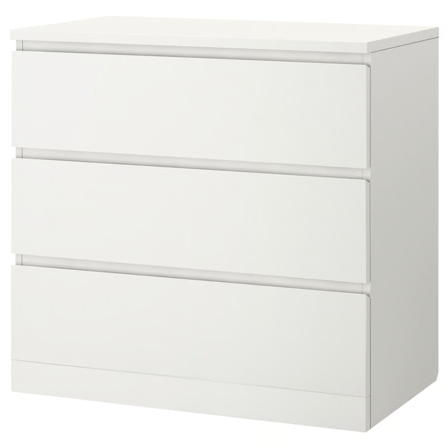 Komoda s 3 ladice, bijela, 80x78 cm