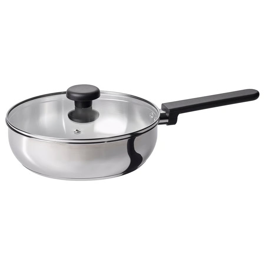 MIDDAGSMAT Duboka tava+poklopac, prozirno staklo/nehrđajući čelik, 24 cm