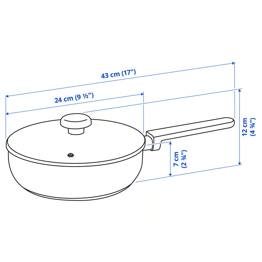 MIDDAGSMAT Duboka tava+poklopac, prozirno staklo/nehrđajući čelik, 24 cm