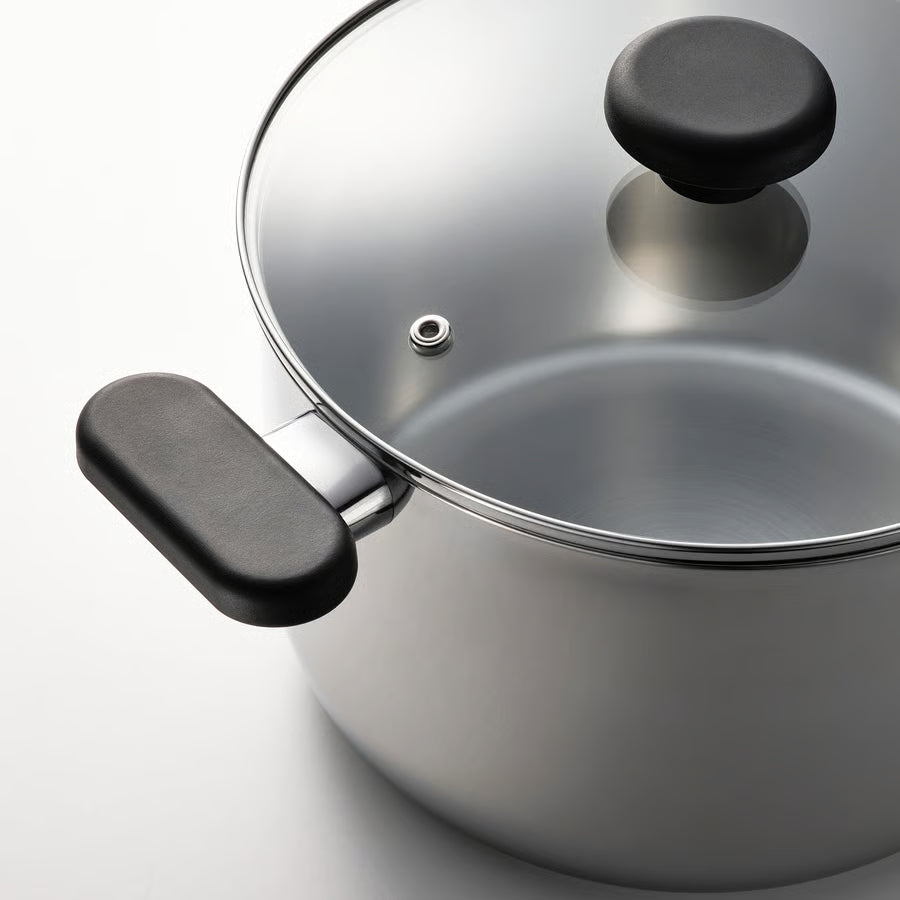 MIDDAGSMAT Lonac+poklopac, prozirno staklo/nehrđajući čelik, 5 l