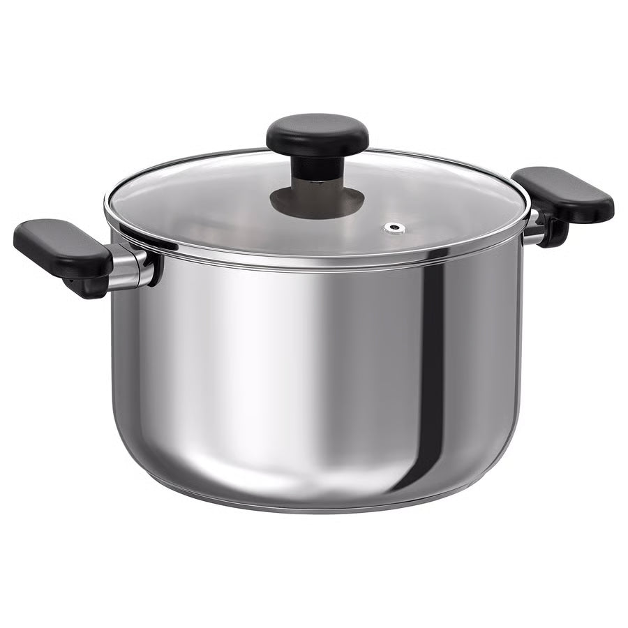 MIDDAGSMAT Lonac+poklopac, prozirno staklo/nehrđajući čelik, 5 l