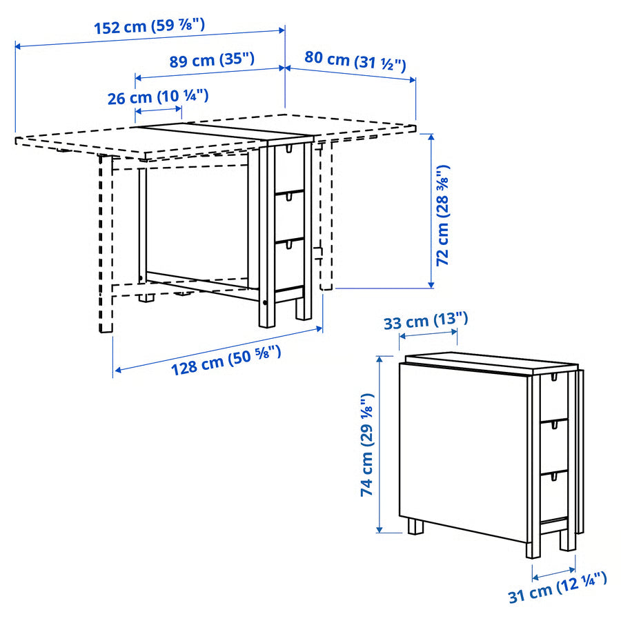 NORDEN Preklopni stol, breza, 26/89/152x80 cm