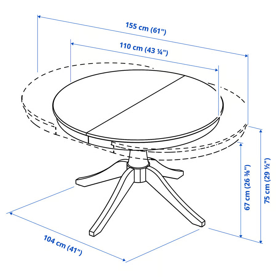 ROSENTORP Produljivi stol, bijela, 110/155 cm