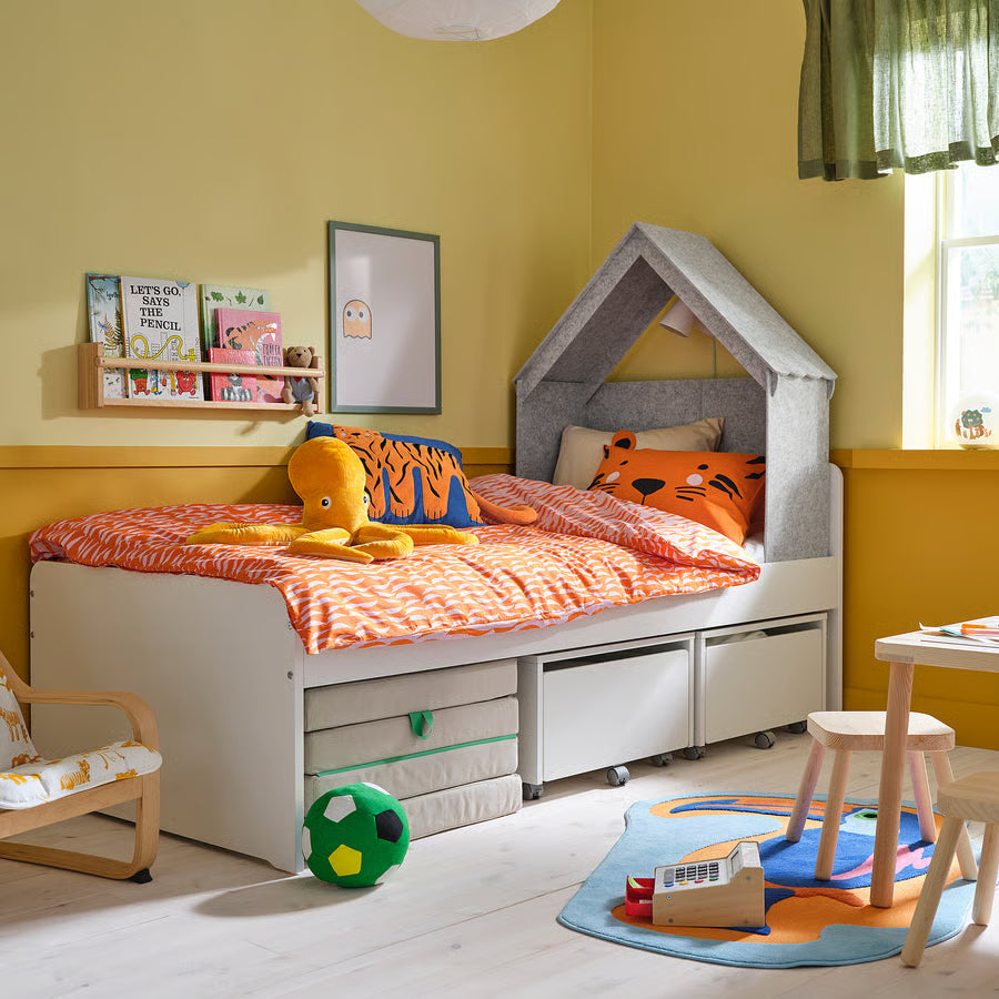 SLÄKT Dodatak za krevet, oblik kuće/siva