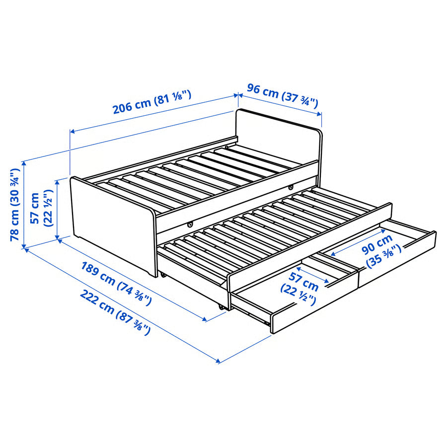 SLÄKT Okvir kreveta+donji krevet i odlag, bijela, 90x200 cm