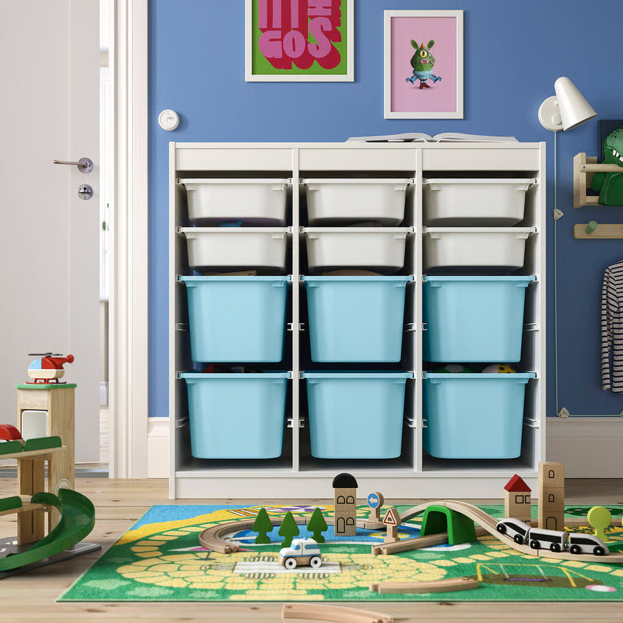 TROFAST Komb/odlaganje+kutije, sobna pregrada/bijela svijetlo plava, 99x44x94 cm