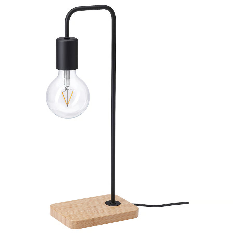 TVÄRHAND Stolna lampa, crna/bambus