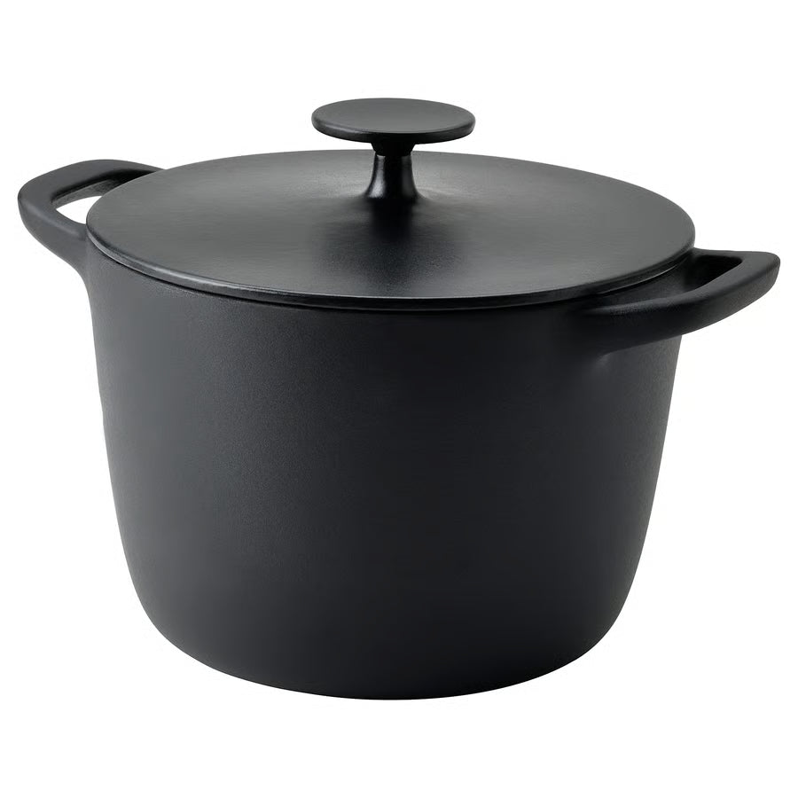 VARDAGEN Lonac+poklopac, emajlirano lijevano željezo mat/crna, 5 l