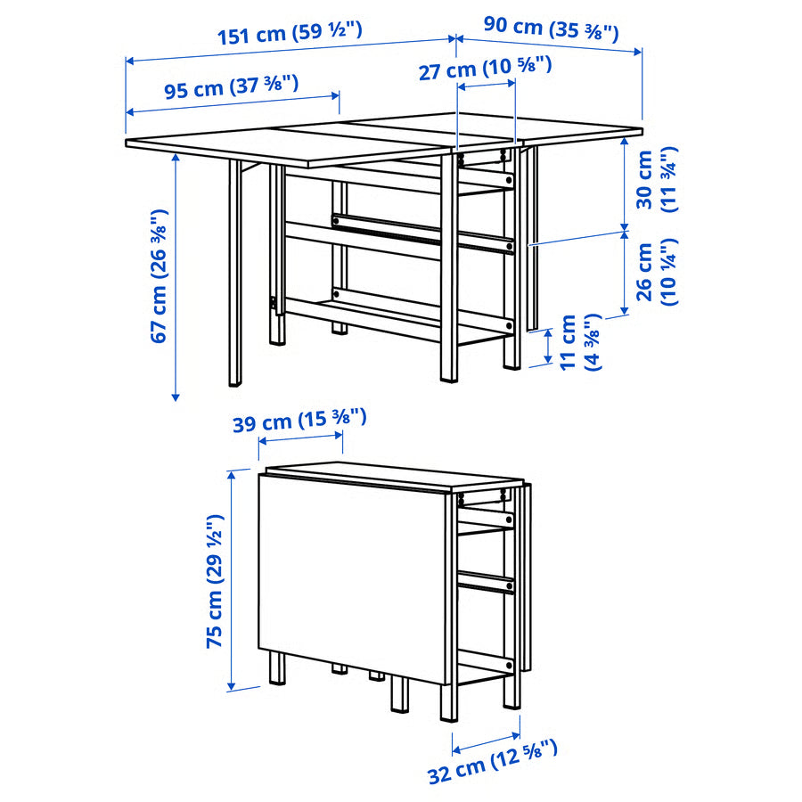 VIHALS Preklopni stol, bijela, 39/95/151x90 cm